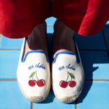 The Smoking Slipper - Embroidery / Ma Cherie - Ivory / Blue - Women's - Women's Espadrilles - Ivory / Blue - ET2C -