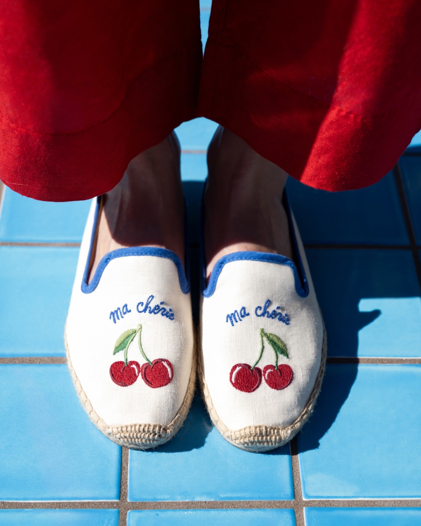 The Smoking Slipper - Embroidery / Ma Cherie - Ivory / Blue - Women's - Women's Espadrilles - Ivory / Blue - ET2C -