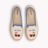 The Smoking Slipper - Embroidery / Ma Cherie - Ivory / Blue - Women's - Women's Espadrilles - Ivory / Blue - ET2C -