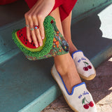 The Smoking Slipper - Embroidery / Ma Cherie - Ivory / Blue - Women's - Women's Espadrilles - Ivory / Blue - ET2C -